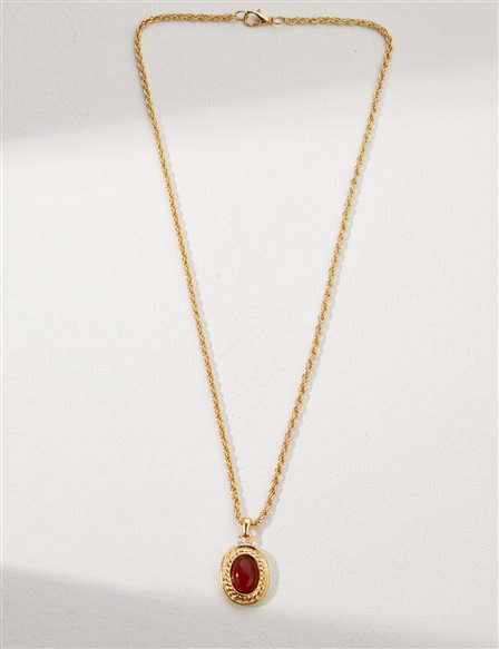 Colored Stone Chain Necklace Brown