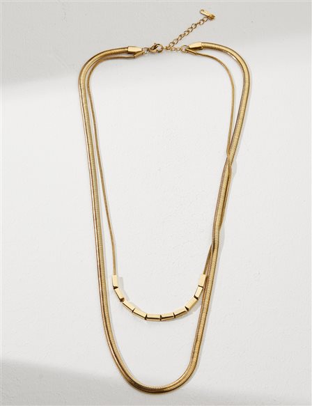 Double Chain Design Necklace Gold Color