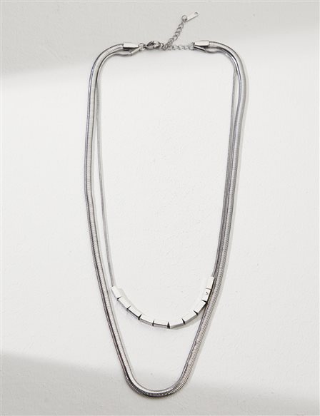 Double Chain Design Necklace Silver Color