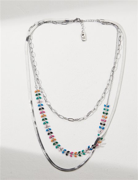 Triple Chain Dorica Necklace Silver Color