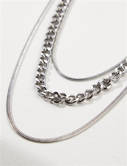 Multi Flat Chain Necklace Silver Color