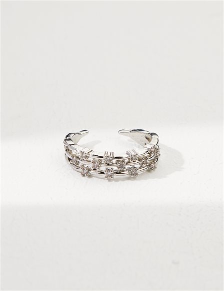Adjustable Stone Ring Silver Color