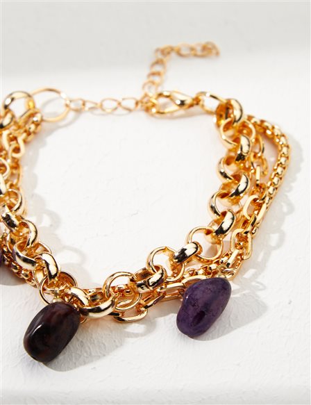 Multi Chain Bracelet With Stones Gold Color