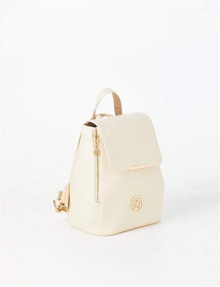 Faux Leather Backpack Cream with Cover