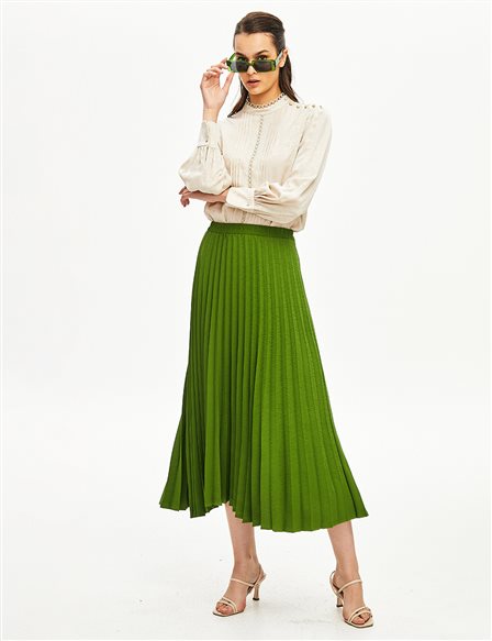Pleated Crinkle Skirt Green
