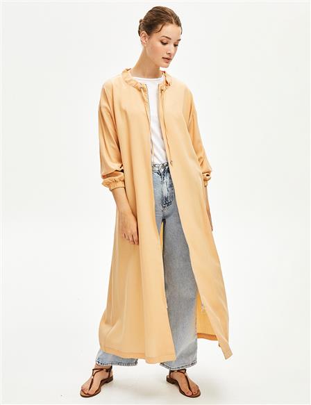 KYR Pleated Collar Long Trench Coat Beige