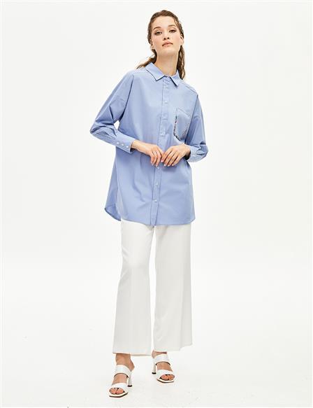 Bead Embroidered Shirt Blue