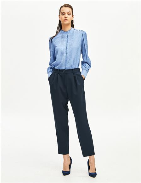 Pleated Classic Fabric Pants Navy