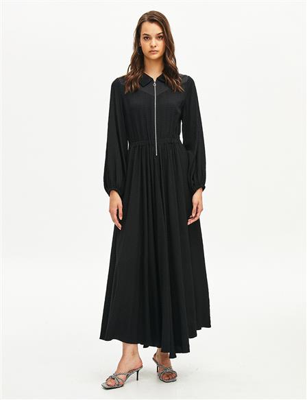 Textured Full Length Dress Black
