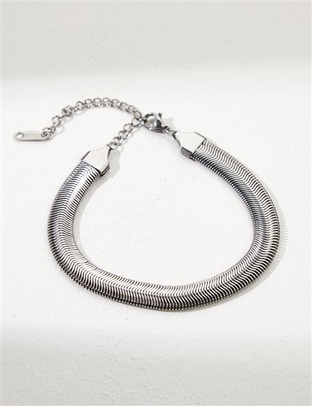 Flat Italian Chain Bracelet Silver Color