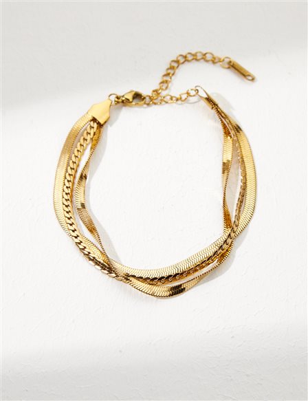 Triple Flat Chain Bracelet Gold Color