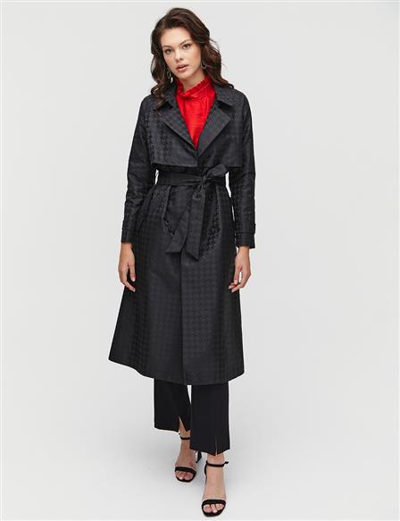 Jacquard Double Breasted Trench Coat Black