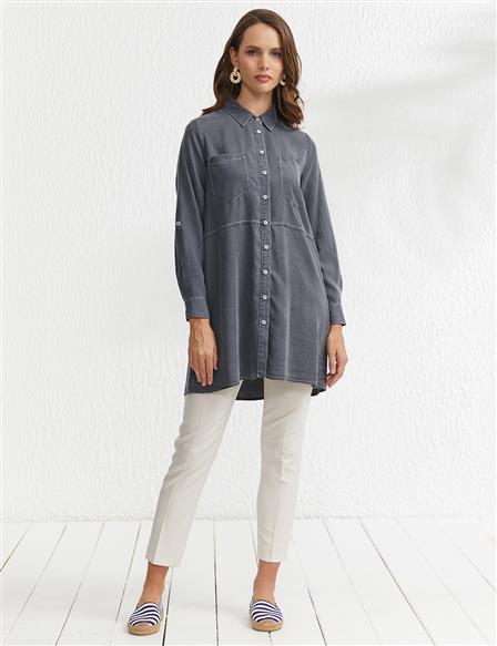 Punto Stitched Denim Shirt Grey
