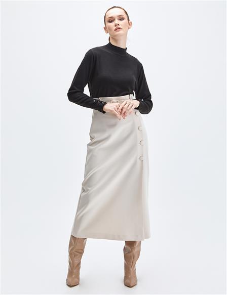Belted Pleated Skirt Cream