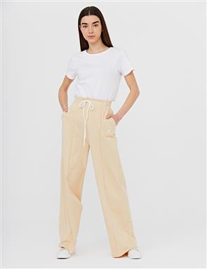 Wide Leg Pants With Contrast Stitching B21 19040 Beige