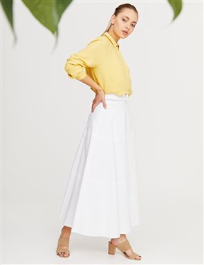 Belted A-line Canvas Skirt B21 12003 White