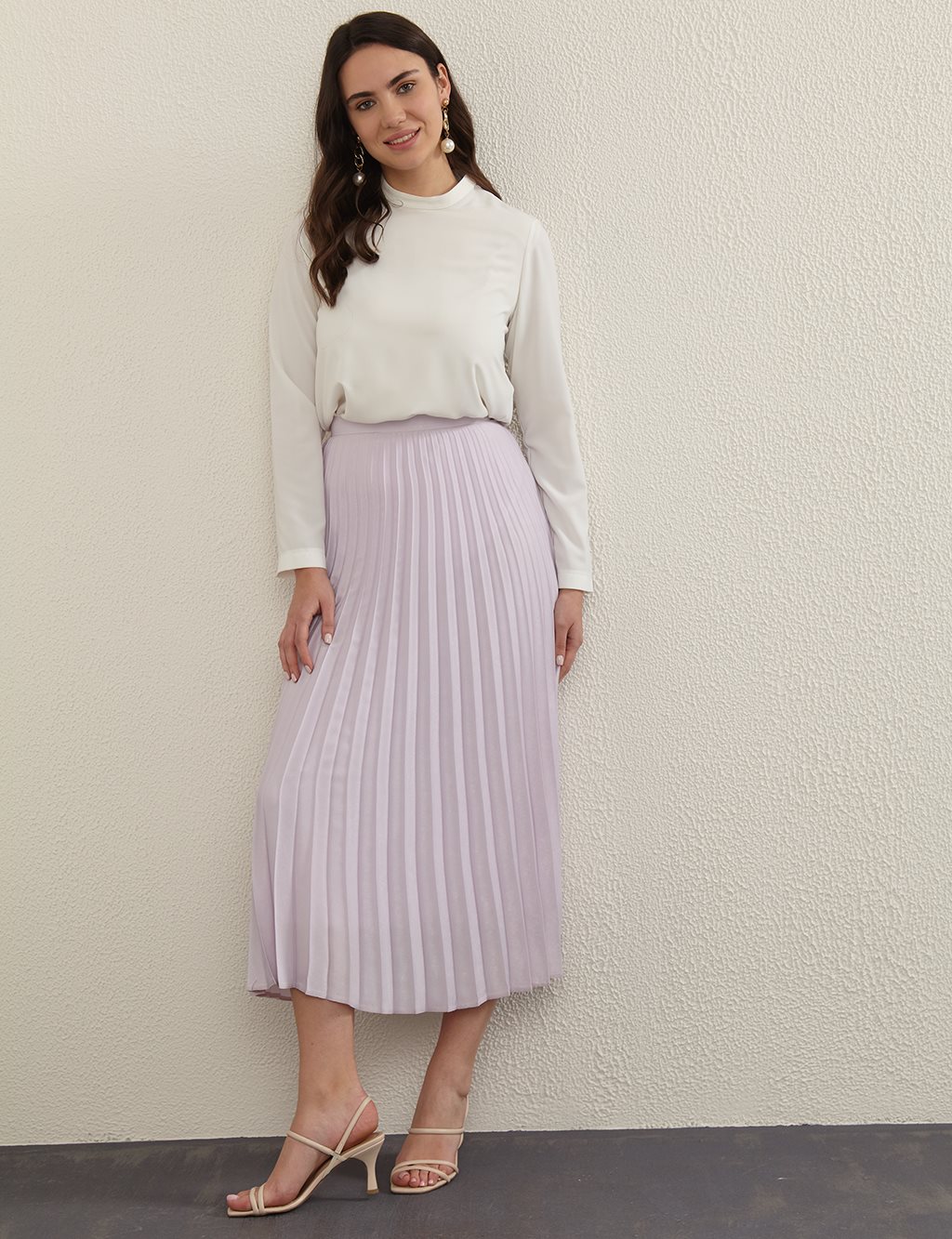Pleated Silvery Jacquard Skirt B21 12001A Lilac