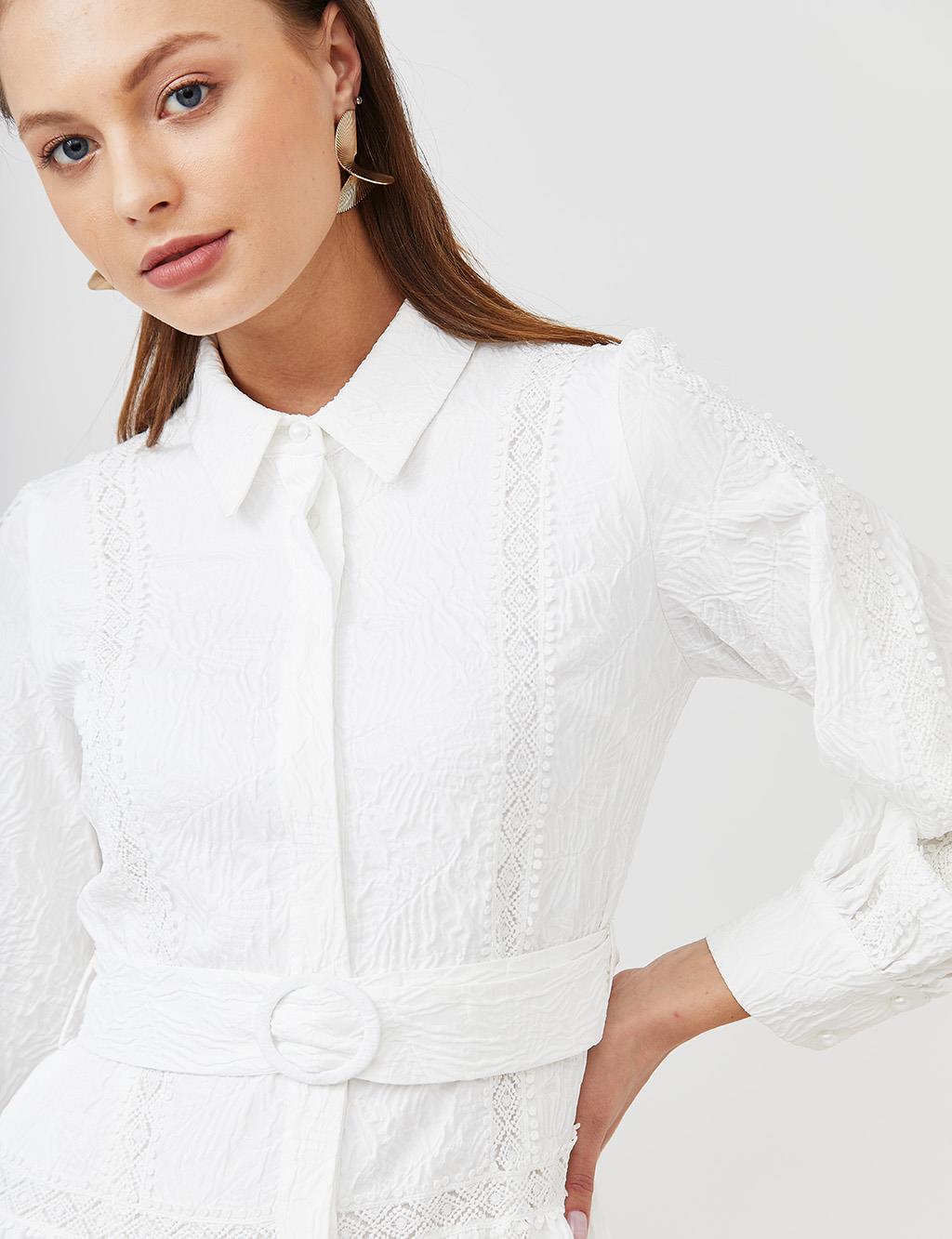 Embroidered Crincle Maxi Dress B21 23030 White