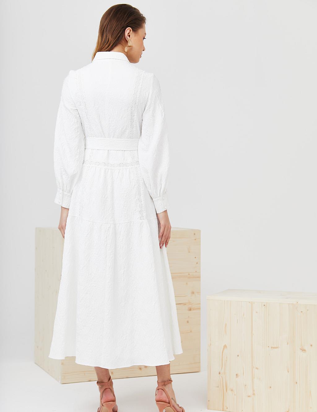 Embroidered Crincle Maxi Dress B21 23030 White