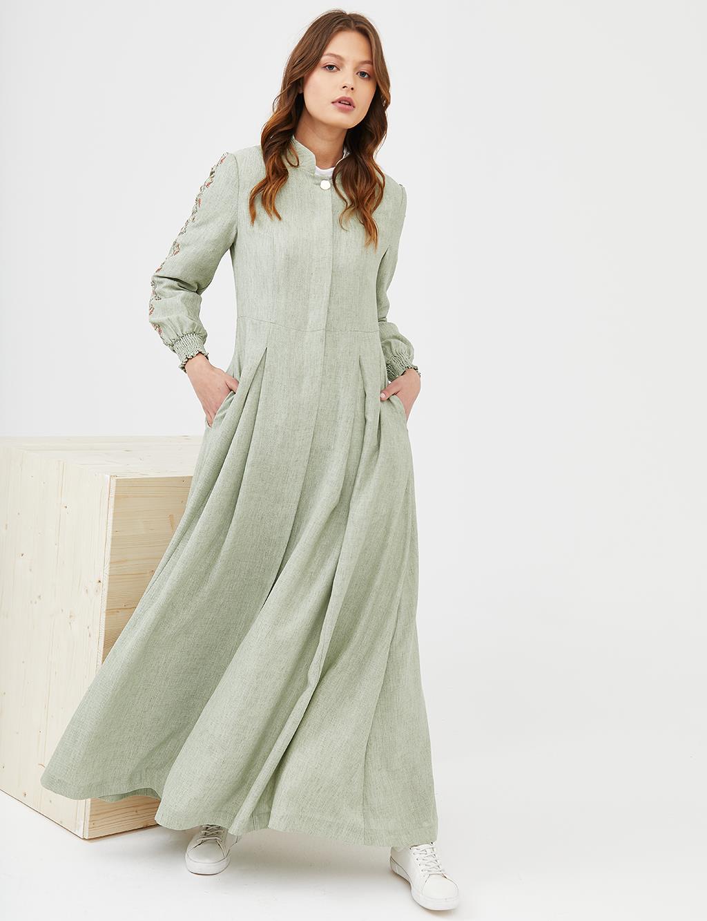 Embroidered Long Topcoat B21 15007 Water Green