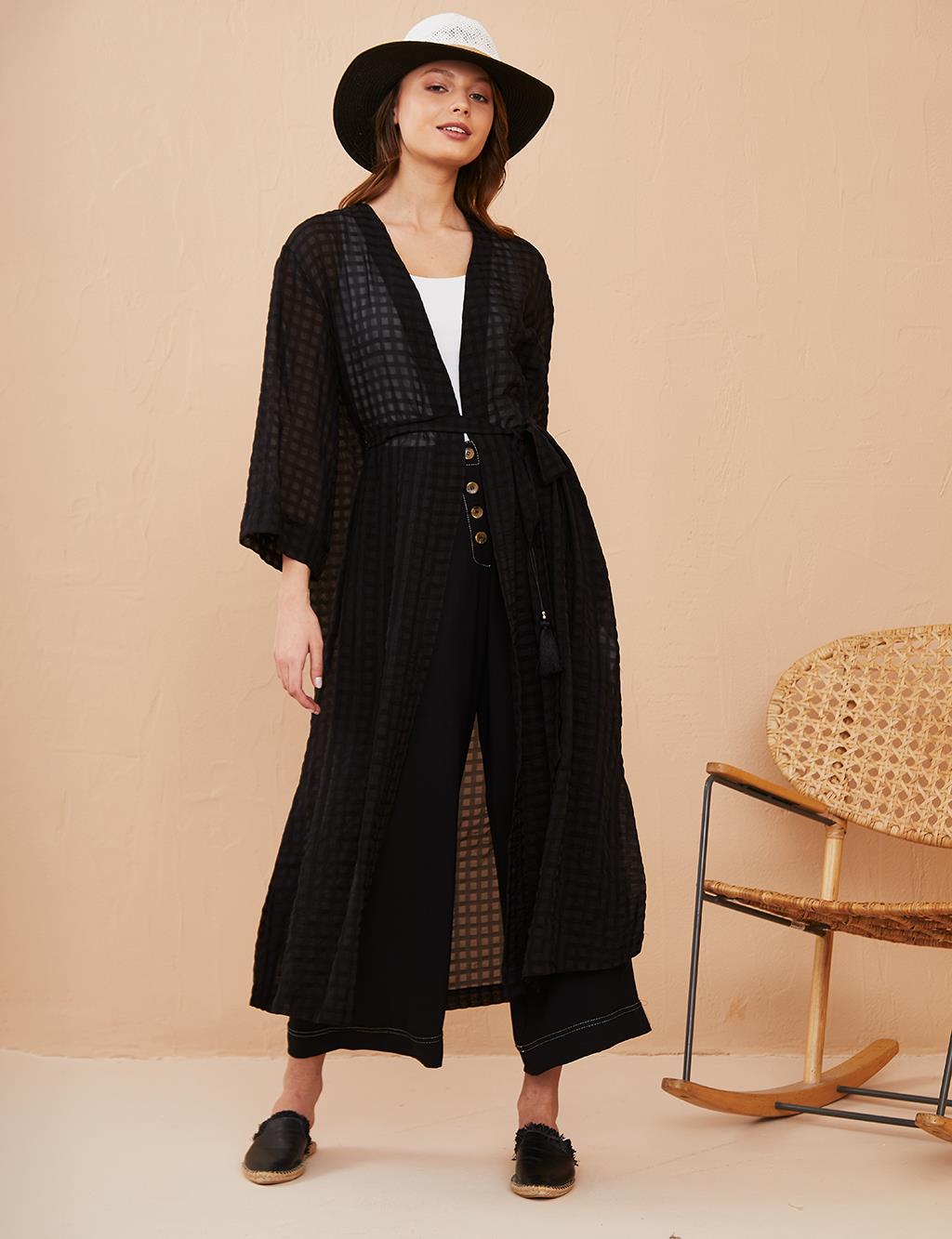 Belted Long Kimono B21 25015 Black