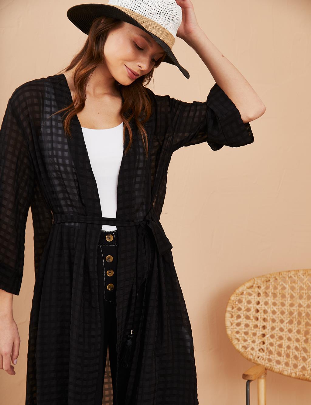 Belted Long Kimono B21 25015 Black