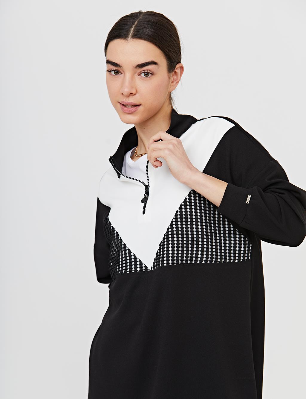 KYR Half Zipper Contrast Sweatshirt B21 70010 Black