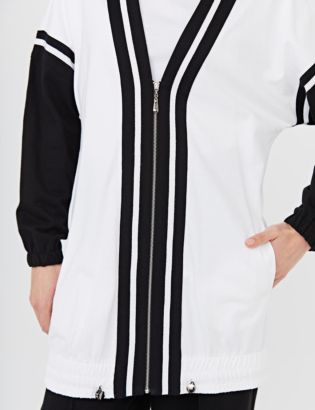 Stripe Detailed Jacket Ecru B21 13016