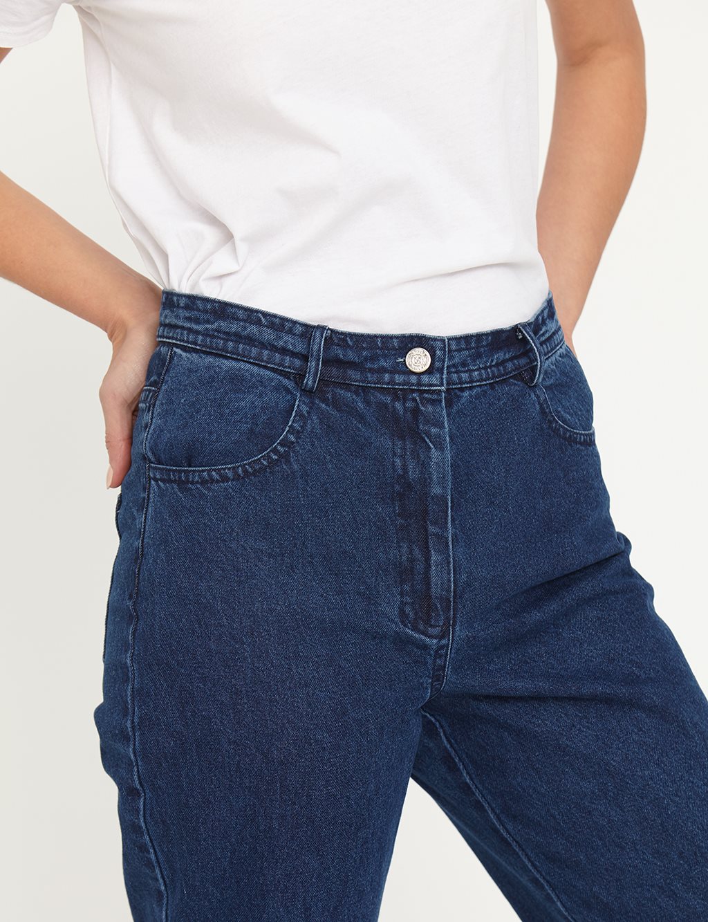 Basic Mom Jeans Lacivert B21 19079