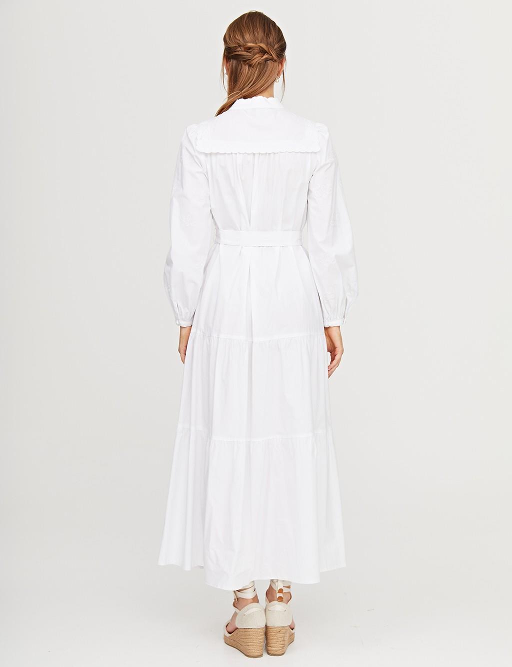 Nakış İşlemeli Brode Elbise Beyaz B21 23136