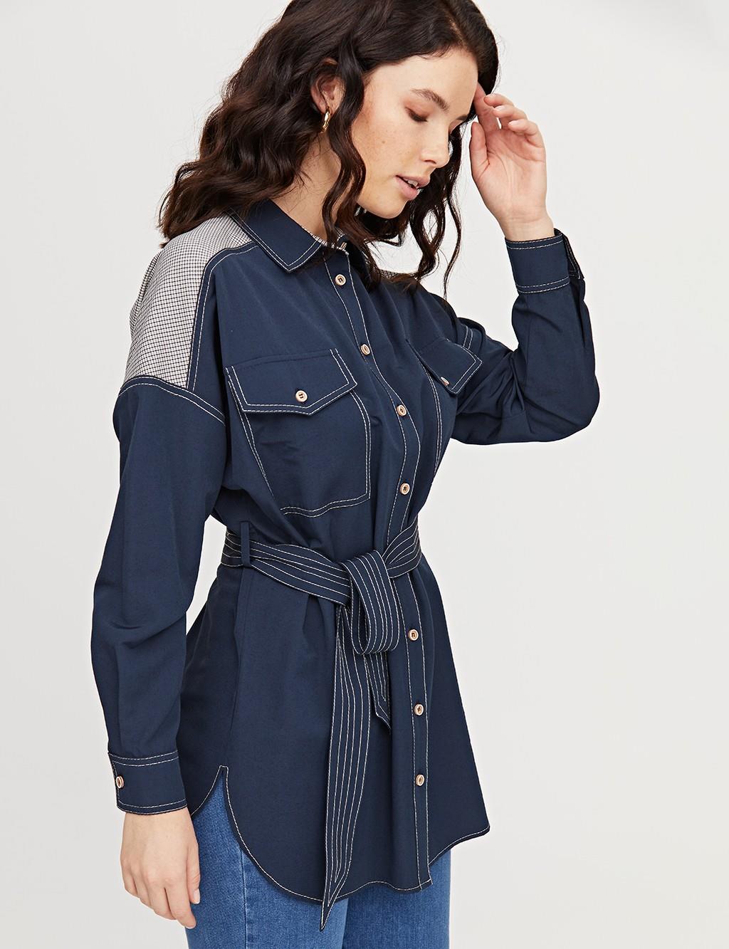 Belted Tunic With Double Pocket B21 21297 Navy