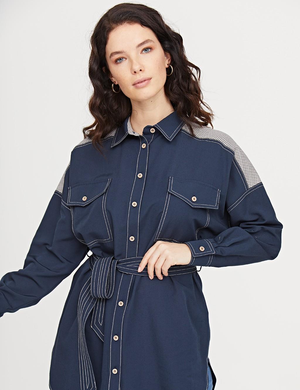 Belted Tunic With Double Pocket B21 21297 Navy