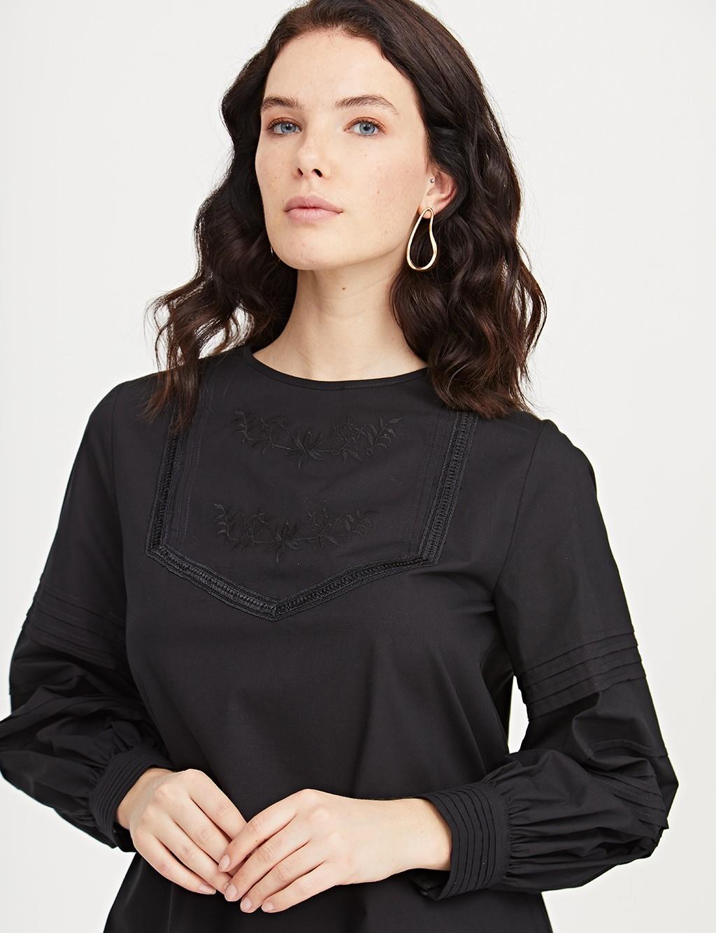 Embroidered Ribbed Tunic B21 21269 Black