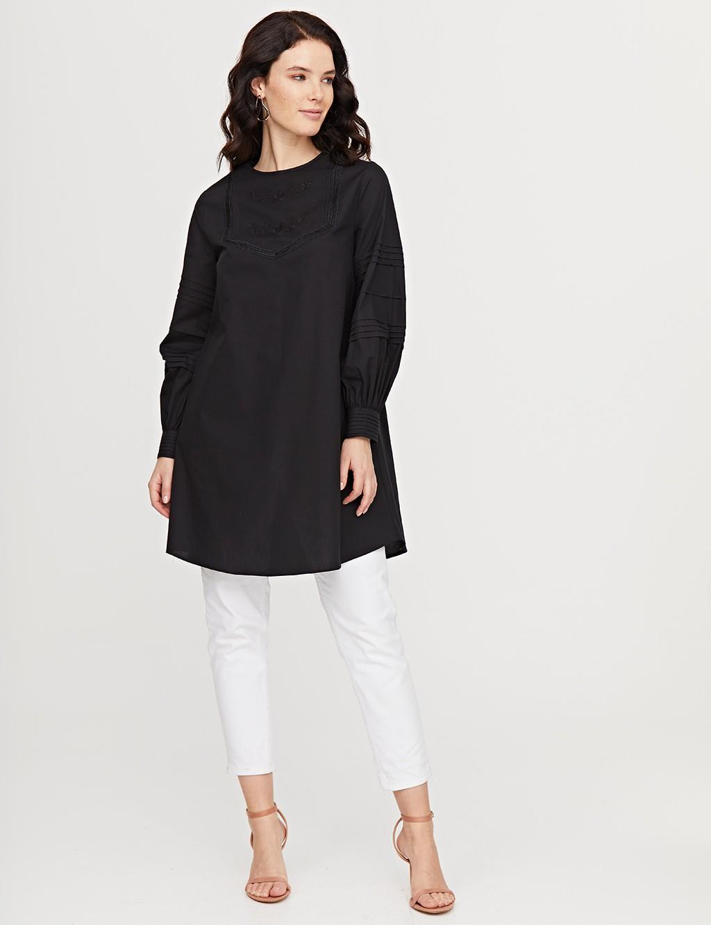 Embroidered Ribbed Tunic B21 21269 Black