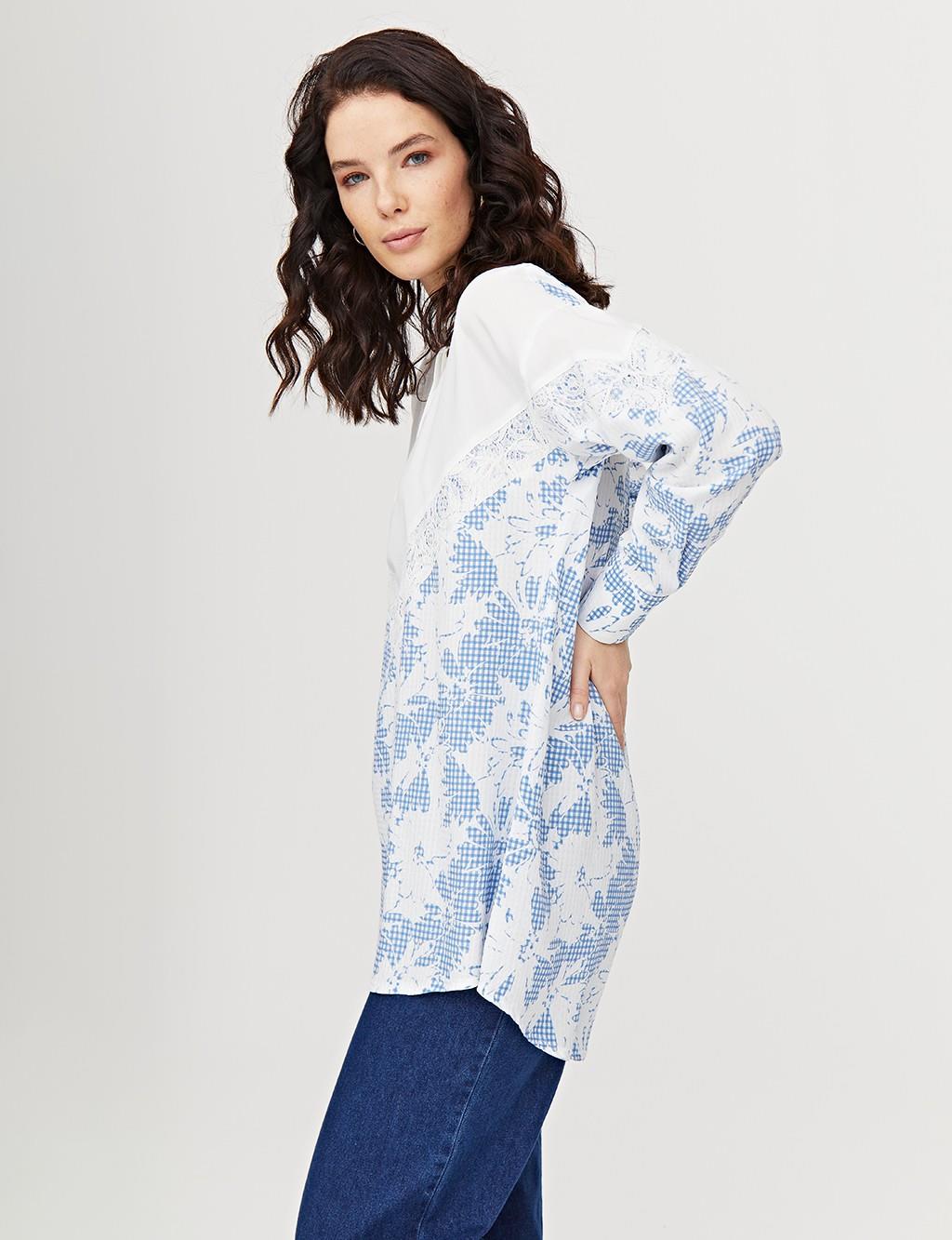 Floral Pattern Lacy Tunic B21 21299 Blue