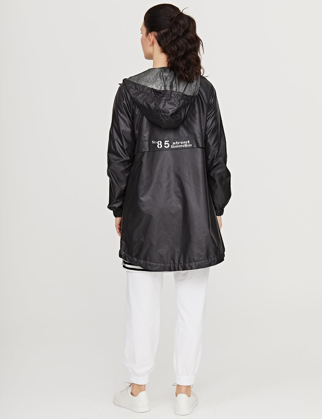 Back Printed Raincoat Black B21 14006