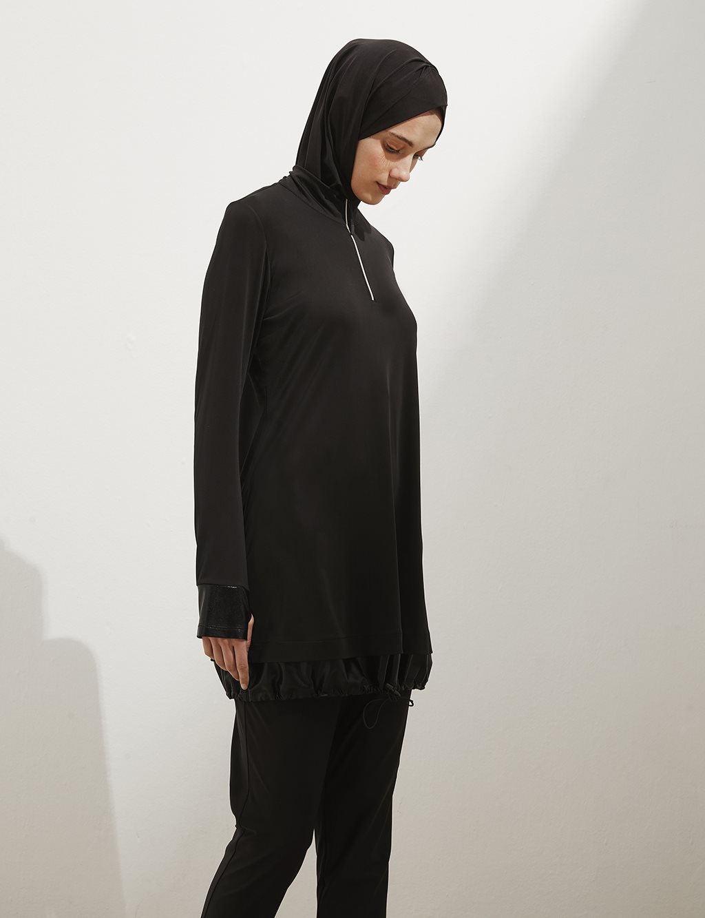 Gathered Tip Hijab Swimsuit Set B21 PLJ08 Black