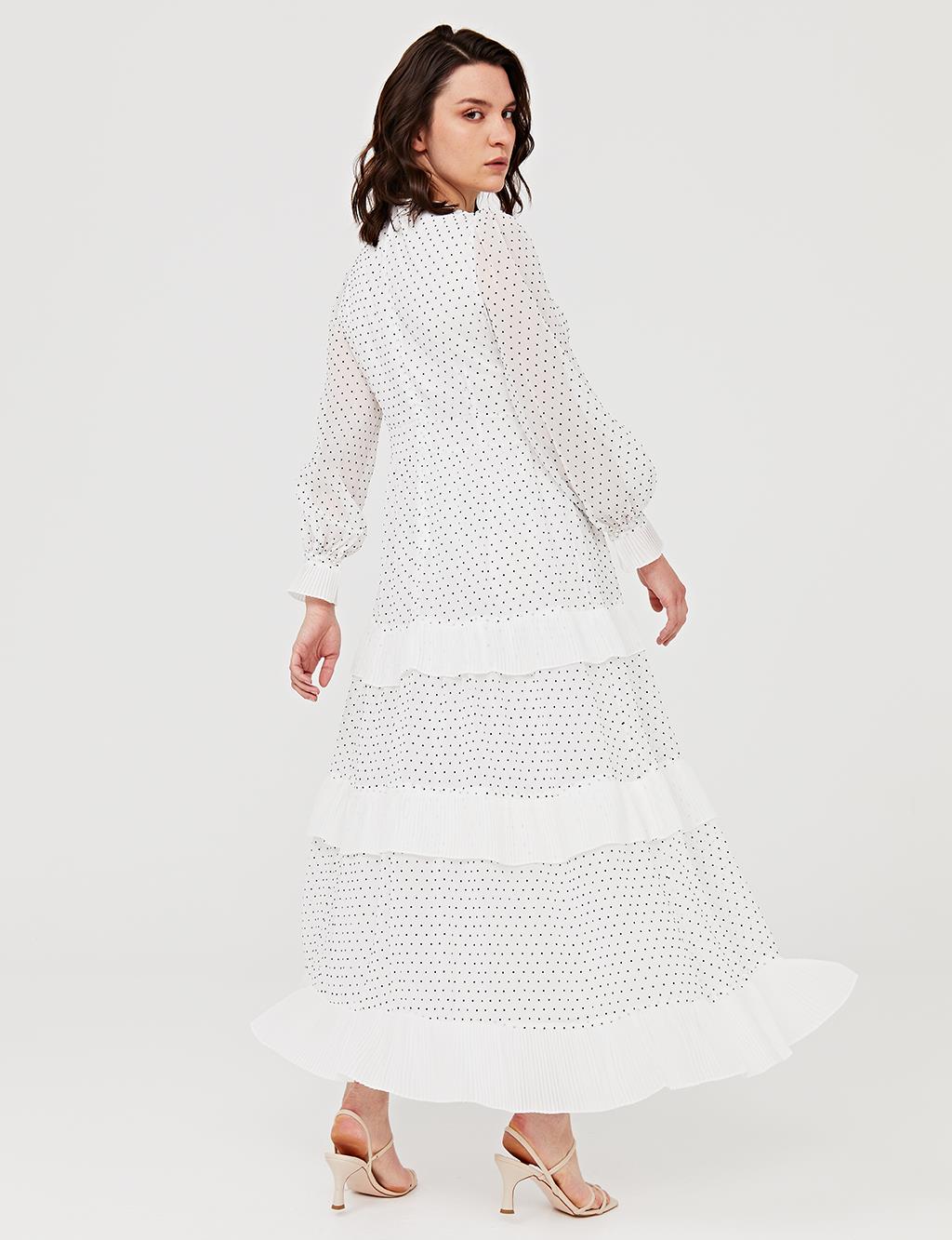 Folded Skirt Chiffon Detailed Dress B21 23139 White