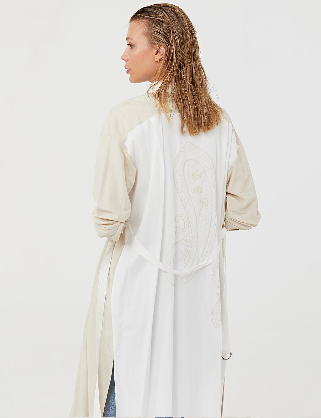 Embroidered Back Long Tunic B21 21998 Cream