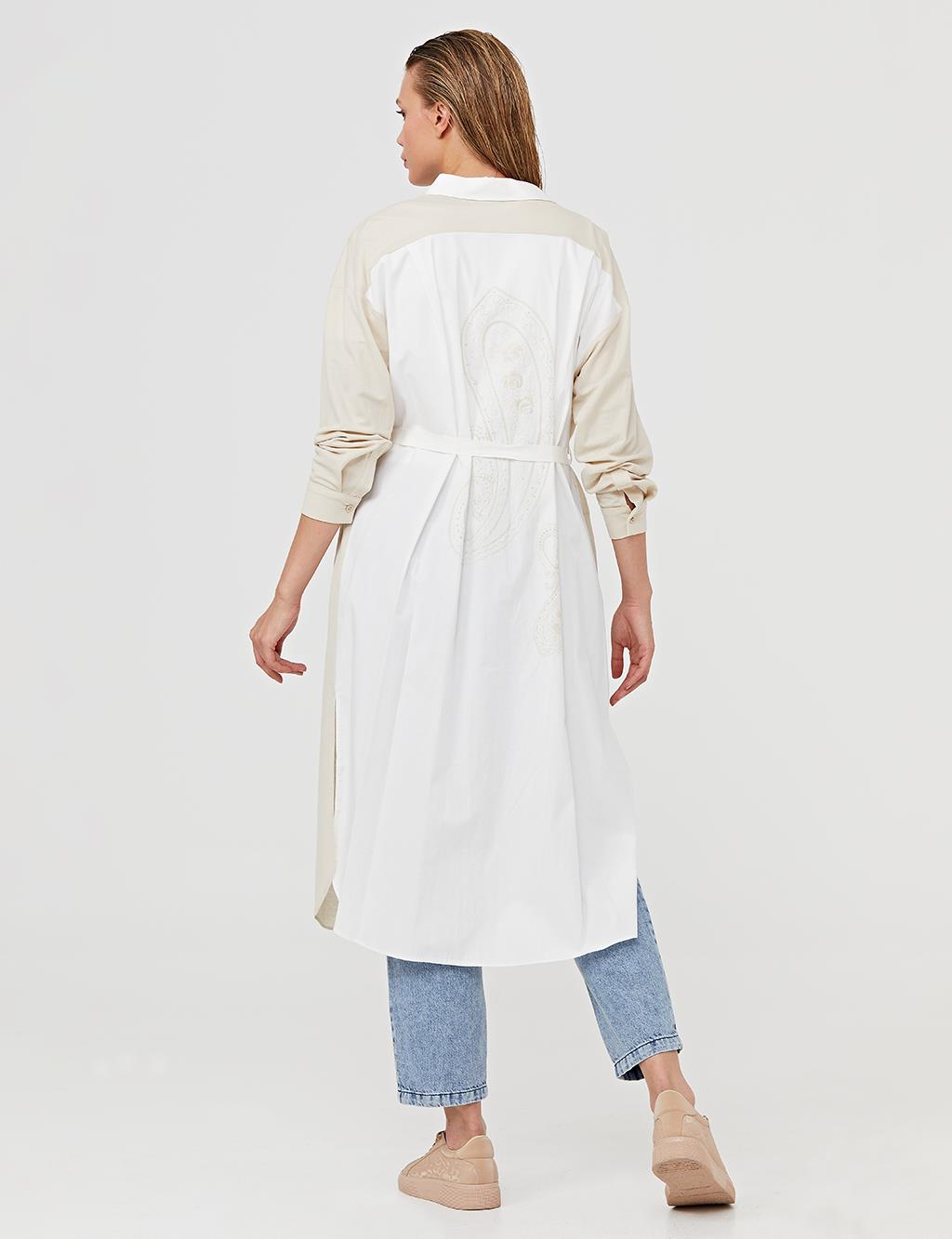 Embroidered Back Long Tunic B21 21998 Cream