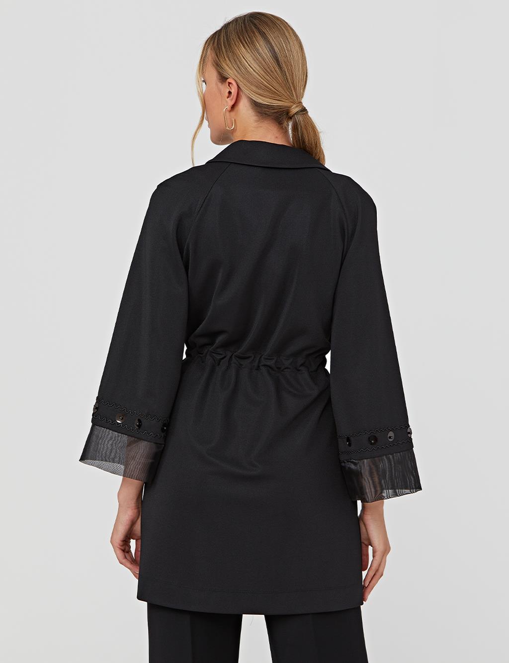 Double Breasted Collar Three Quarter Sleeve Jacket A21 13002 Black
