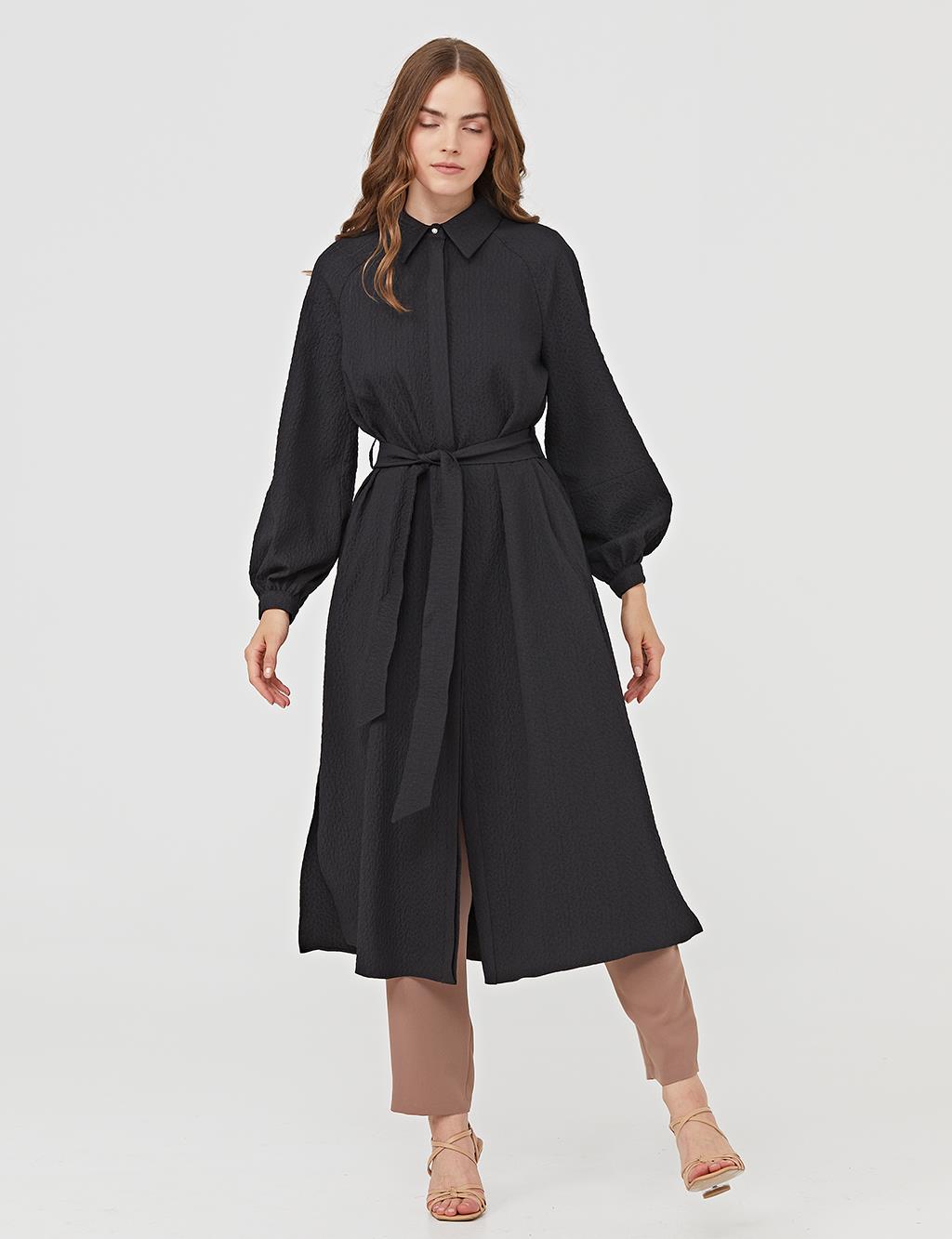 Hidden Pave Belted Long Tunic Black