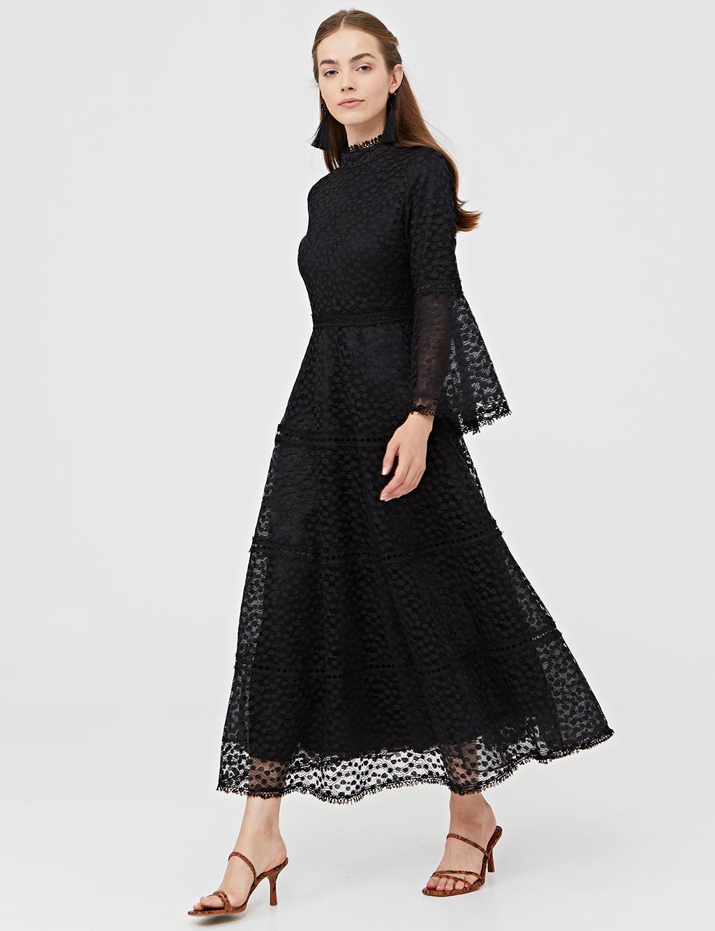 Three Quarter Sleeve Lace Dress A21 23018 Black