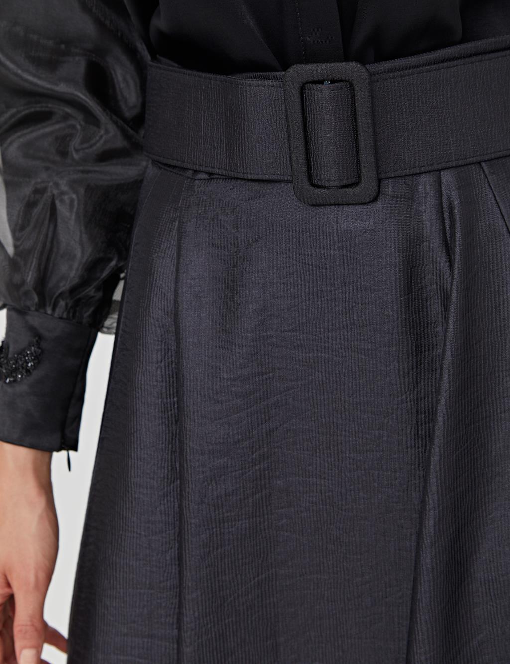 High Waist A-line Skirt A21 12004 Black