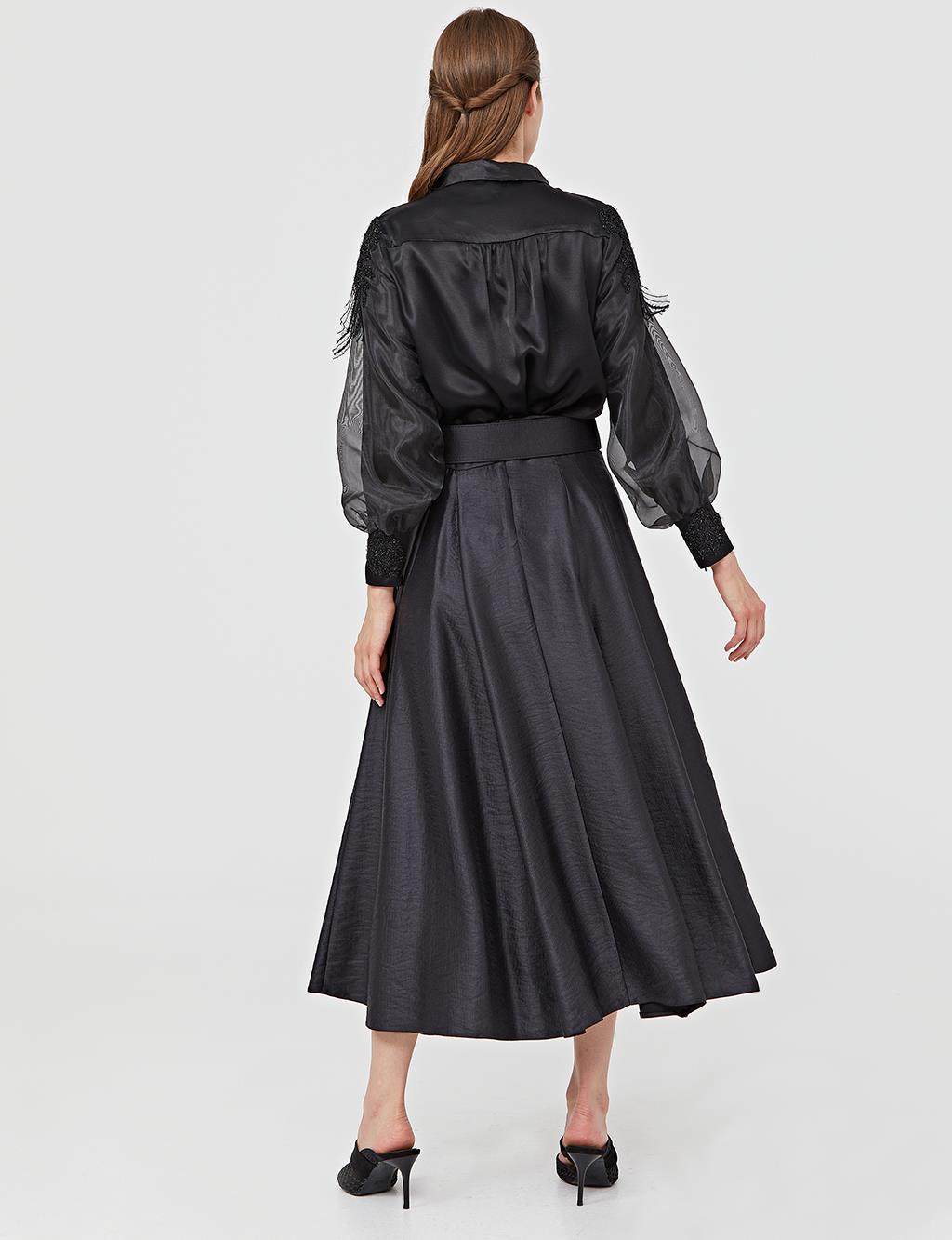 High Waist A-line Skirt A21 12004 Black