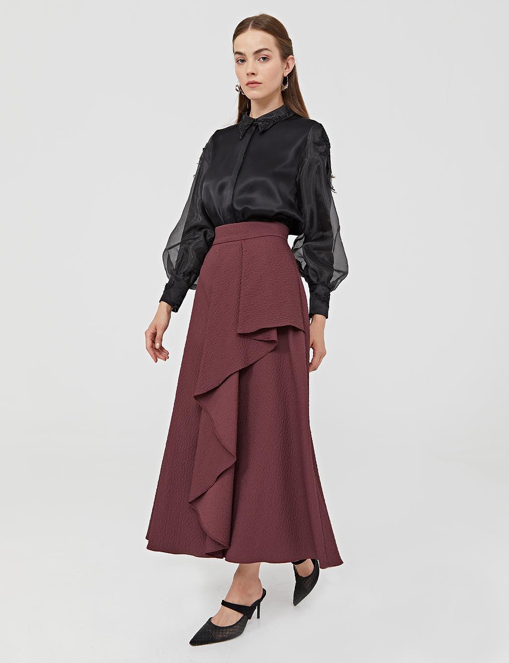 Asymmetrical Cut Skirt A21 12034 Burgundy