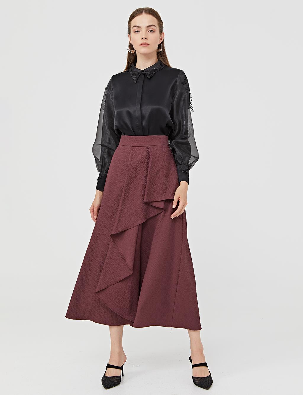 Asymmetrical Cut Skirt A21 12034 Burgundy