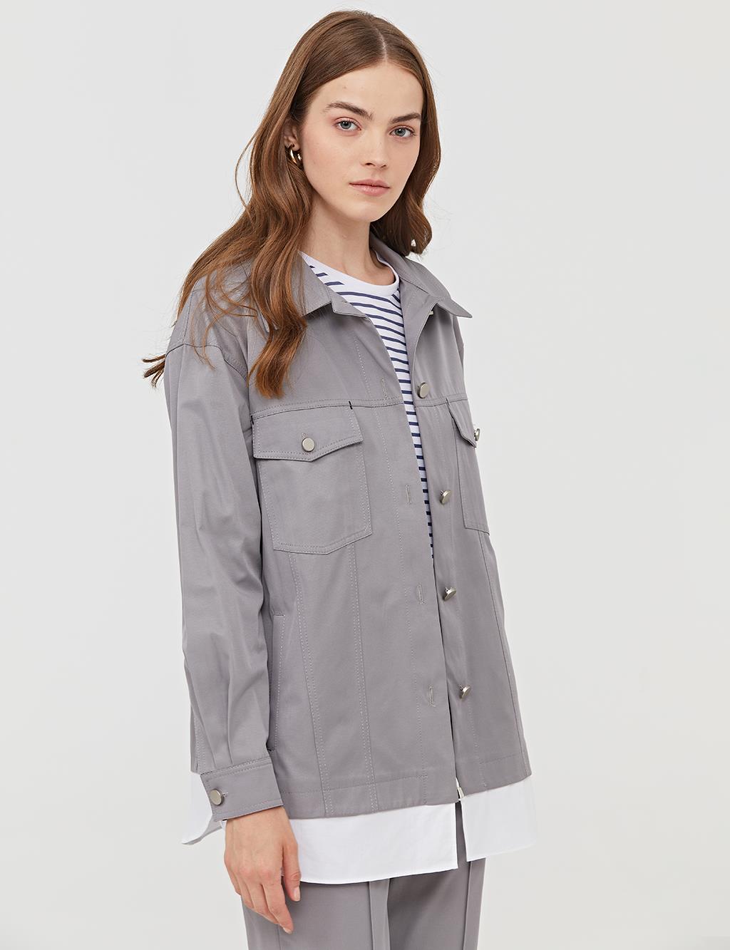 Double Pocket Buttoned Jacket A21 13033 Grey