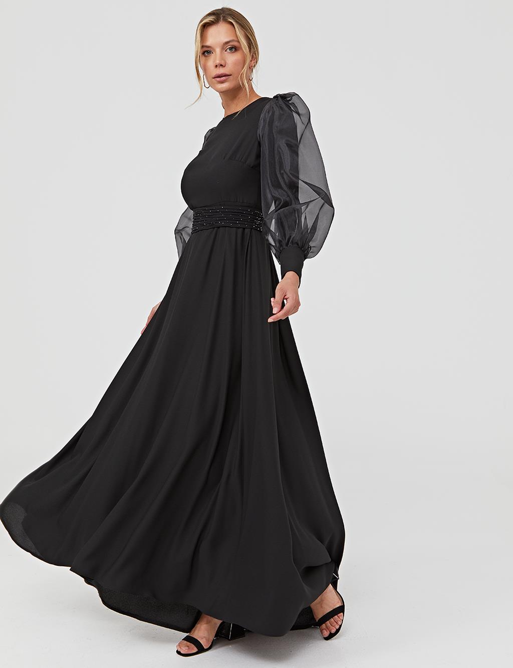 Sleeve Chiffon Layered Maxi Dress A21 23034 Black