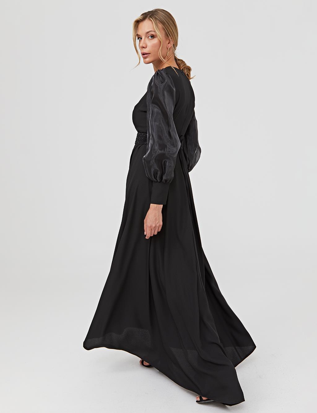 Sleeve Chiffon Layered Maxi Dress A21 23034 Black